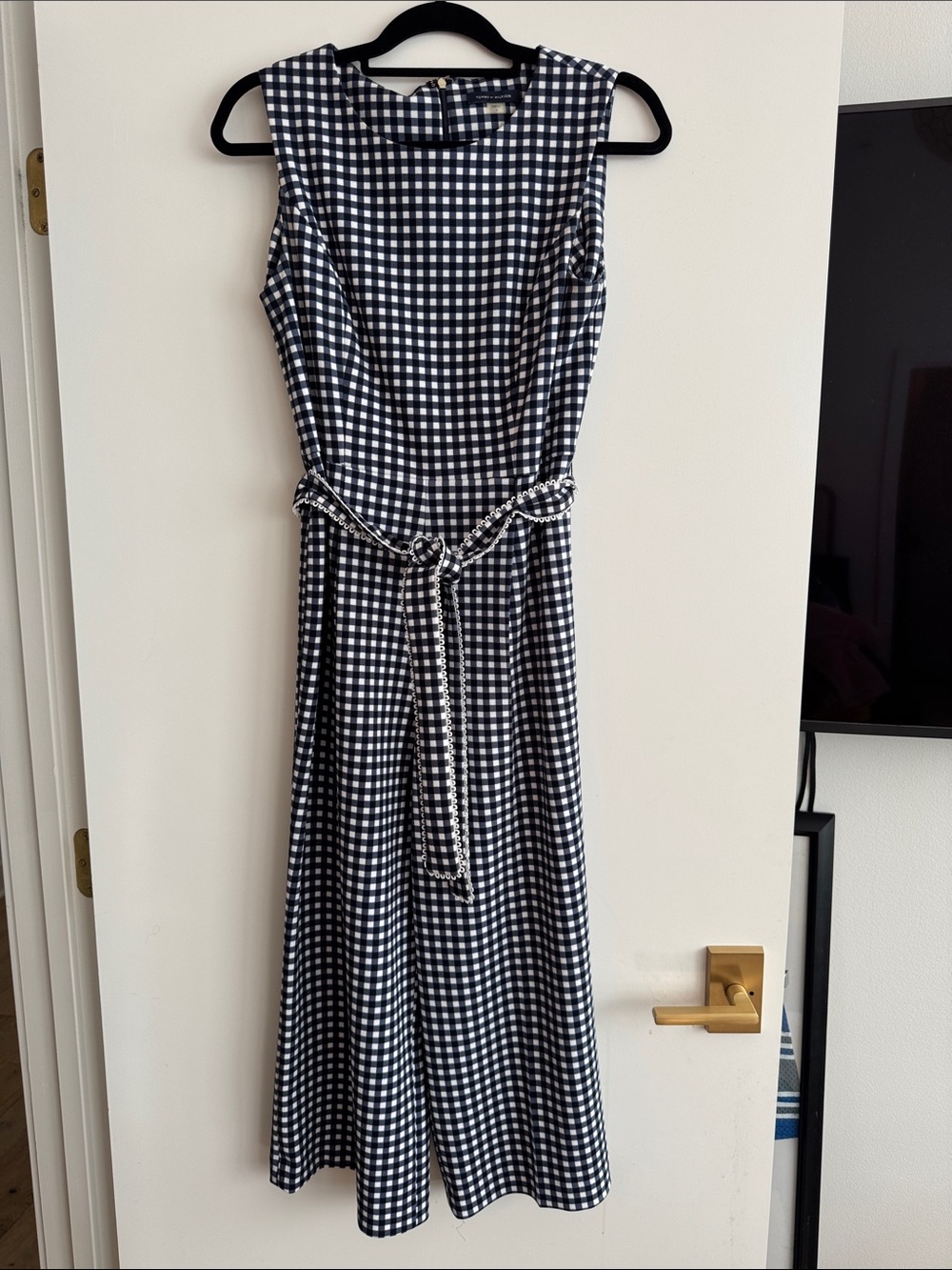 Tommy Hilfiger Black and White Gingham Cropped Jumpsuit